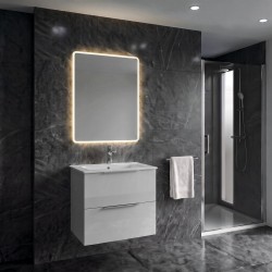 SAPHO - SET koupelnová skříňka CIRASA 60cm s úzkým umyvadlem a LED zrcadlem, 2x zásuvka, bílá lesk (KSET-112)