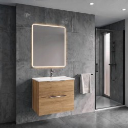 SAPHO - SET koupelnová skříňka CIRASA 60cm s úzkým umyvadlem a LED zrcadlem, 2x zásuvka, dub alabama (KSET-113)