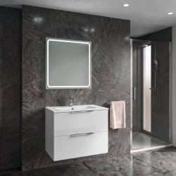 SAPHO - SET koupelnová skříňka CIRASA 70cm s umyvadlem a LED zrcadlem, 2x zásuvka, bílá lesk (KSET-098)