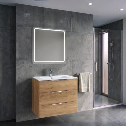 SAPHO - SET koupelnová skříňka CIRASA 70cm s umyvadlem a LED zrcadlem, 3x zásuvka, dub alabama (KSET-103)