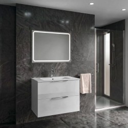 SAPHO - SET koupelnová skříňka CIRASA 80cm s umyvadlem a LED zrcadlem, 2x zásuvka, bílá lesk (KSET-106)