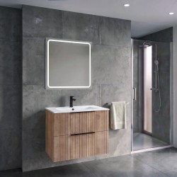 SAPHO - SET koupelnová skříňka CIRASA STRIP 70cm s umyvadlem a LED zrcadlem, 2x zásuvka, dub alabama (KSET-100)