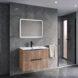 SAPHO - SET koupelnová skříňka CIRASA STRIP 80cm s umyvadlem a LED zrcadlem, 2x zásuvka, dub alabama (KSET-105)