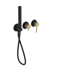 SAPHO - ULTRASAN podomítková sprchová/vanová baterie s ruční sprchou, 2 výstupy, černá mat/zlato mat (UT045VBG)