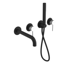 SAPHO - ULTRASAN podomítková vanová baterie s hubicí a ruční sprchou, 2 výstupy, černá mat/chrom (UT093VBC)