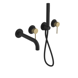 SAPHO - ULTRASAN podomítková vanová baterie s hubicí a ruční sprchou, 2 výstupy, černá mat/zlato mat (UT093VBG)