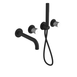 SAPHO - ULTRATAP podomítková vanová baterie s hubicí a ruční sprchou, 2 výstupy, černá mat/chrom (UT093TBC)