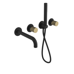 SAPHO - ULTRATAP podomítková vanová baterie s hubicí a ruční sprchou, 2 výstupy, černá mat/zlato mat (UT093TBG)