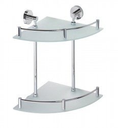 SAPHO - X-ROUND E skleněná polička rohová dvojitá s hrazdou 280x380x280, chrom (XR604)