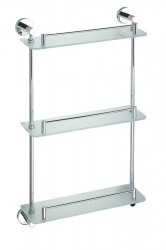 SAPHO - X-ROUND E skleněná polička trojitá s hrazdou 380x675x130, chrom (XR608)