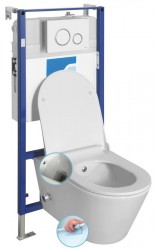 SAPHO - Závěsné WC AVVA CLEANWASH , integr. baterie a bidet. sprška s podomítkovou nádržkou a tlačítkem Schwab, bílá (100315-SET5)