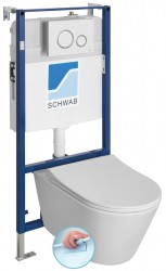 SAPHO - Závěsné WC AVVA Rimless s podomítkovou nádržkou a tlačítkem Schwab, bílá (100314-SET5)
