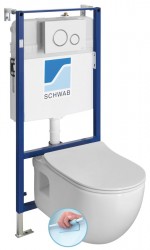 SAPHO - Závěsné WC BRILLA Rimless bílá s podomítkovou nádržkou a tlačítkem Schwab, bílá (100614-SET5)