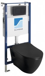 SAPHO - Závěsné WC PAULA s podomítkovou nádržkou a tlačítkem Schwab, černá mat (TP325-51SM-SET5)