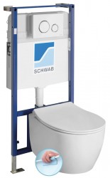 SAPHO - Závěsné WC SENTIMENTI Rimless s podomítkovou nádržkou a tlačítkem Schwab, bílá (10AR02010SV-SET5)