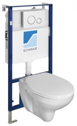 SAPHO - Závěsné WC TAURUS s podomítkovou nádržkou a tlačítkem Schwab, bílá (LC1582-SET5)