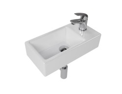 SAT - Koupelnový set pravého závěsného umývátka Brevis 40,5 cm, pákové baterie, sifonu, průtočné zátky a roháčků KSETBRE2P (KSETBRE2P)