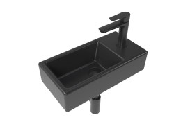 SAT - Koupelnový set pravého závěsného umývátka Brevis 40,5 cm, pákové baterie, sifonu, průtočné zátky a roháčků v černé barvě KSETBRE2PBKM (KSETBRE2PBKM)