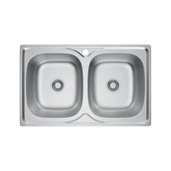 VELAZO - Dvoukomorový zapuštěný dřez 80 × 50 z oceli s mikrodekorem a sifonem VELAZ(8050D)