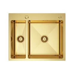VELAZO - Ocelový kuchyňský dřez 61×51, zlatý PVD, jeden a půl dřezu se sifonem VELAZ(6151G)