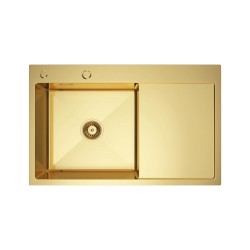 VELAZO - Ocelový kuchyňský dřez 78 x 49, zlatý PVD s odkapávačem vpravo VELAZ(7849LG)