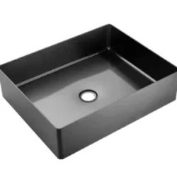 VELAZO - Umyvadlo na desku 50 x 35 cm s Click-Clack zátkou, ocel, PVD černé VELAZ(5035B)