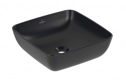VILLEROY & BOCH - Artis Umyvadlo na desku 41x41 cm, bez přepadu, bez otvoru pro baterii, CeramicPlus, Pure Black (417841R7)