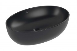 VILLEROY & BOCH - Artis Umyvadlo na desku 48x33 cm, bez přepadu, bez otvoru pro baterii, CeramicPlus, Pure Black (438848R7)
