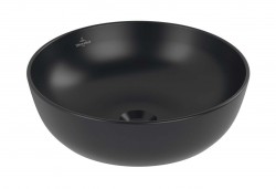 VILLEROY & BOCH - Artis Umyvadlo na desku, průměr 43 cm, bez přepadu, bez otvoru pro baterii, CeramicPlus, Pure Black (417943R7)