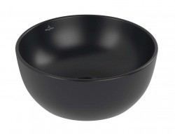 VILLEROY & BOCH - Artis Umývátko na desku, průměr 33 cm, bez přepadu, bez otvoru pro baterii, CeramicPlus, Pure Black (438932R7)