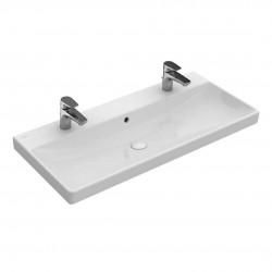 VILLEROY & BOCH - Avento Dvojumyvadlo nábytkové 100x47 cm, s přepadem, otvory pro baterie, CeramicPlus, Stone White (4156A4RW)