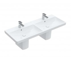 VILLEROY & BOCH - Avento Dvojumyvadlo nábytkové 120x47 cm, s přepadem, otvory pro baterie, CeramicPlus, Stone White (4A23CKRW)