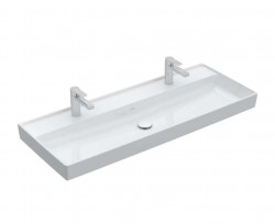 VILLEROY & BOCH - Collaro Dvojumyvadlo nábytkové 120x47 cm, bez přepadu, 2 otvory pro baterii, CeramicPlus, Stone White (4A33C1RW)