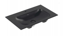 VILLEROY & BOCH - Finion Umyvadlo nábytkové 80x50 cm, bez přepadu, otvor pro baterii, CeramicPlus, Pure Black (416481R7)