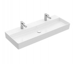 VILLEROY & BOCH - Memento 2.0 Dvojumyvadlo nábytkové 120x47 cm, bez přepadu, 2 otvory pro baterii, CeramicPlus, alpská bílá (4A22CGR1)