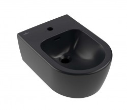 VILLEROY & BOCH - Skyla Závěsný bidet 530x370 mm, s přepadem, otvor pro baterii, CeramicPlus, Pure Black (448200R7)