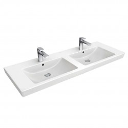 VILLEROY & BOCH - Subway 2.0 Dvojumyvadlo nábytkové 130x47 cm, s přepadem a otvory pro baterie, Ceramicplus, bílá (7175D0R1)