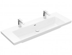 VILLEROY & BOCH - Subway 3.0 Dvojumyvadlo 130x48 cm, s přepadem, otvory pro baterie, CeramicPlus, Stone White (4A70D4RW)