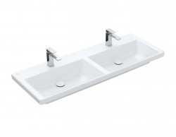 VILLEROY & BOCH - Subway 3.0 Dvojumyvadlo nábytkové 130x47 cm, bez přepadu, otvory pro baterie, CeramicPlus, alpská bílá (4A71D1R1)