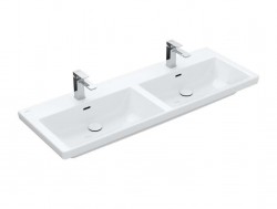 VILLEROY & BOCH - Subway 3.0 Dvojumyvadlo nábytkové 130x47 cm, s přepadem, otvory pro baterie, CeramicPlus, Stone White (4A71D5RW)