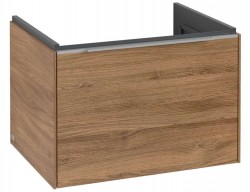 VILLEROY & BOCH - Subway 3.0 Umyvadlová skříňka s LED osvětlením, 62x43x48 cm, 1 zásuvka, Oak Kansas/lesklý hliník (C575L0RH)