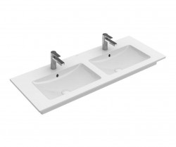 VILLEROY & BOCH - Venticello Dvojumyvadlo nábytkové 130x50 cm, s přepadem, 2 otvory pro baterii, CeramicPlus, alpská bílá (4111DLR1)