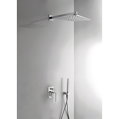 TRES - Podomítkový jednopákový sprchový set CUADROs uzávěrem a regulací průtoku. Včetně podomítkového tělesa Pevná sprcha  (106980)