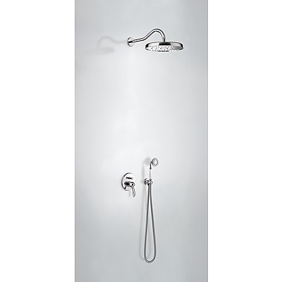 TRES - Sprchová sada vestavnás uzávěrem a regulací průtoku. Včetně podomítkového tělesa Pevná sprcha O 310 mm. s kloubem. (24218003)